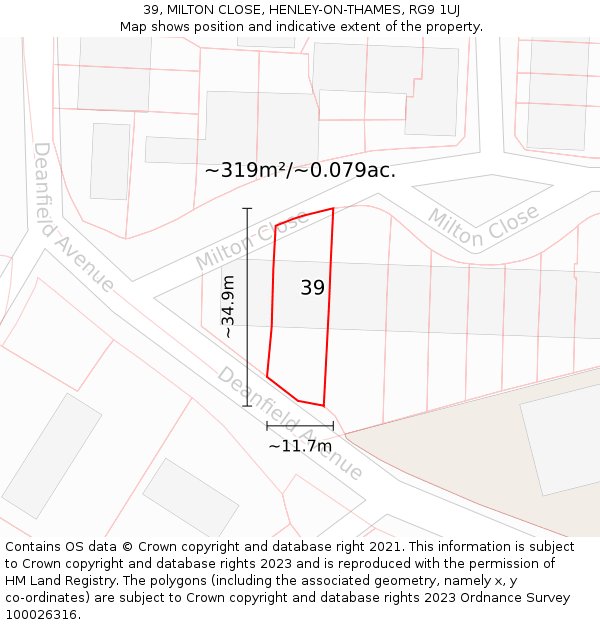 39, MILTON CLOSE, HENLEY-ON-THAMES, RG9 1UJ: Plot and title map