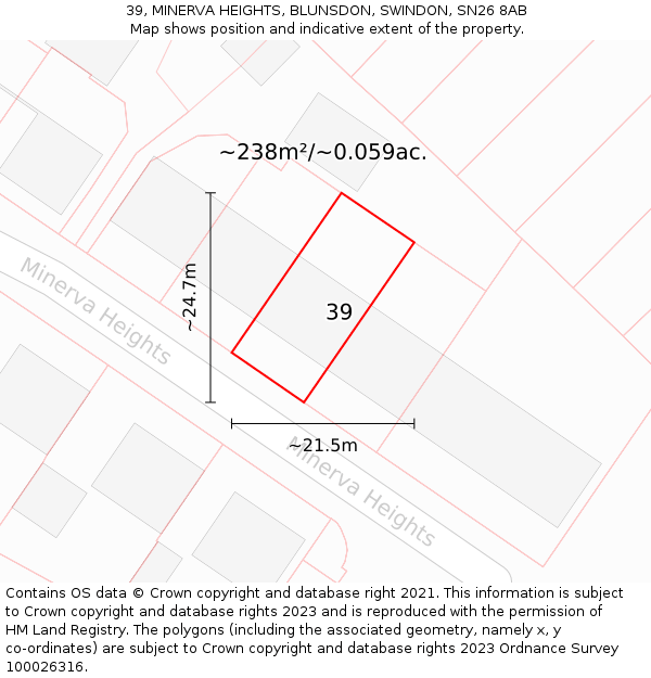 39, MINERVA HEIGHTS, BLUNSDON, SWINDON, SN26 8AB: Plot and title map