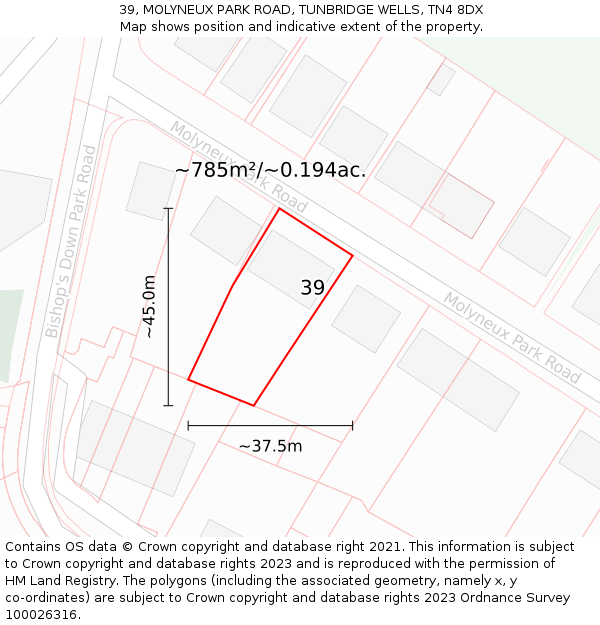 39, MOLYNEUX PARK ROAD, TUNBRIDGE WELLS, TN4 8DX: Plot and title map