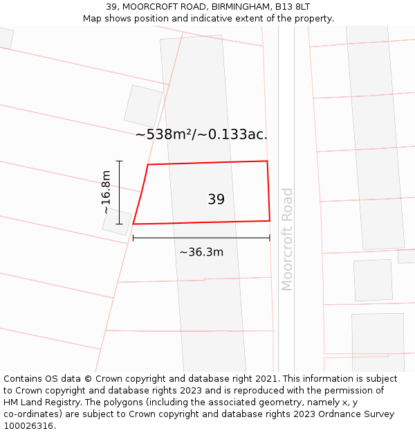 39, MOORCROFT ROAD, BIRMINGHAM, B13 8LT: Plot and title map