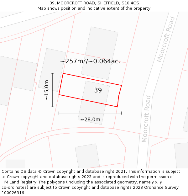 39, MOORCROFT ROAD, SHEFFIELD, S10 4GS: Plot and title map