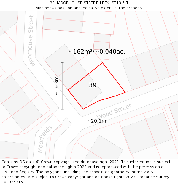 39, MOORHOUSE STREET, LEEK, ST13 5LT: Plot and title map