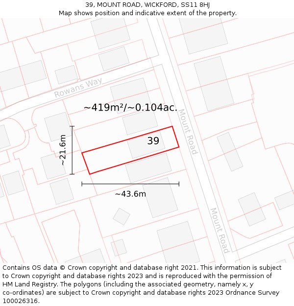 39, MOUNT ROAD, WICKFORD, SS11 8HJ: Plot and title map