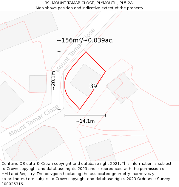 39, MOUNT TAMAR CLOSE, PLYMOUTH, PL5 2AL: Plot and title map