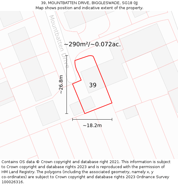 39, MOUNTBATTEN DRIVE, BIGGLESWADE, SG18 0JJ: Plot and title map