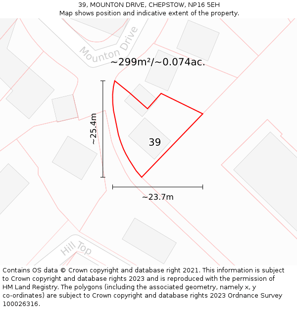 39, MOUNTON DRIVE, CHEPSTOW, NP16 5EH: Plot and title map