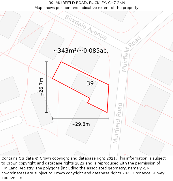 39, MUIRFIELD ROAD, BUCKLEY, CH7 2NN: Plot and title map