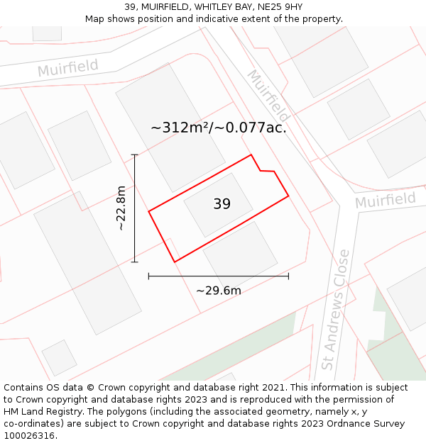 39, MUIRFIELD, WHITLEY BAY, NE25 9HY: Plot and title map