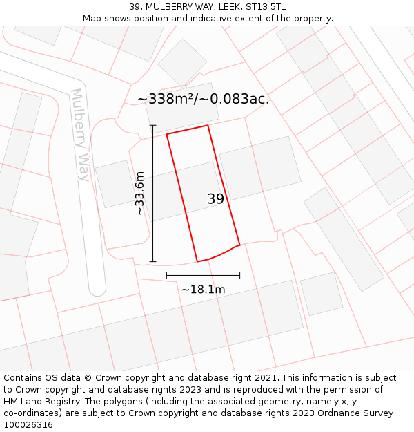 39, MULBERRY WAY, LEEK, ST13 5TL: Plot and title map