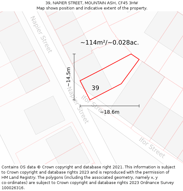 39, NAPIER STREET, MOUNTAIN ASH, CF45 3HW: Plot and title map