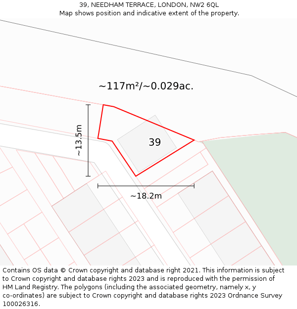 39, NEEDHAM TERRACE, LONDON, NW2 6QL: Plot and title map