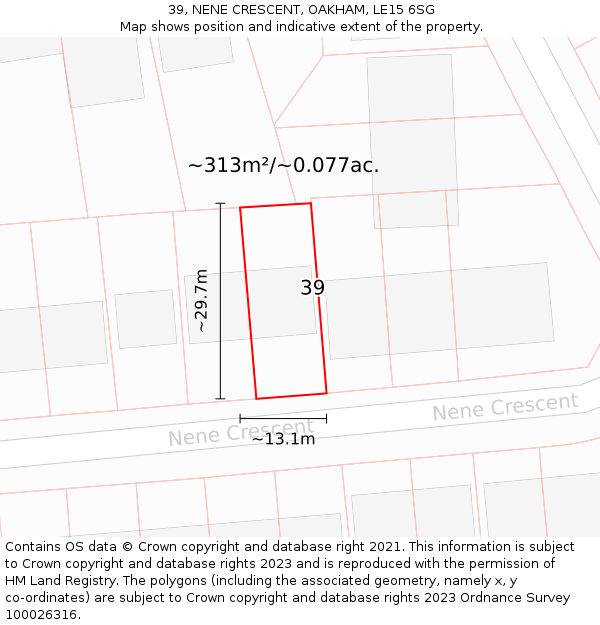 39, NENE CRESCENT, OAKHAM, LE15 6SG: Plot and title map