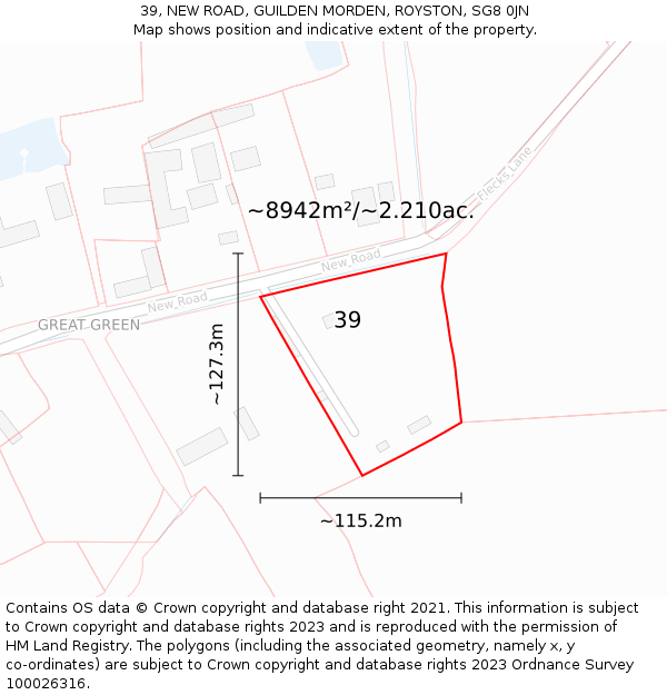 39, NEW ROAD, GUILDEN MORDEN, ROYSTON, SG8 0JN: Plot and title map