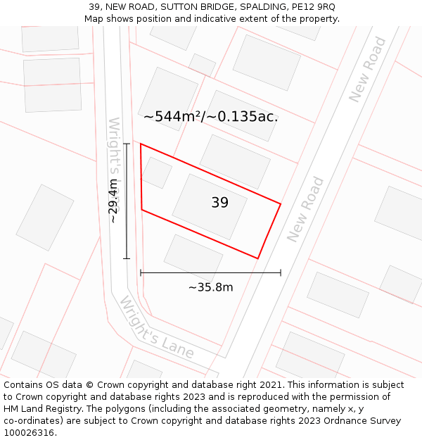 39, NEW ROAD, SUTTON BRIDGE, SPALDING, PE12 9RQ: Plot and title map