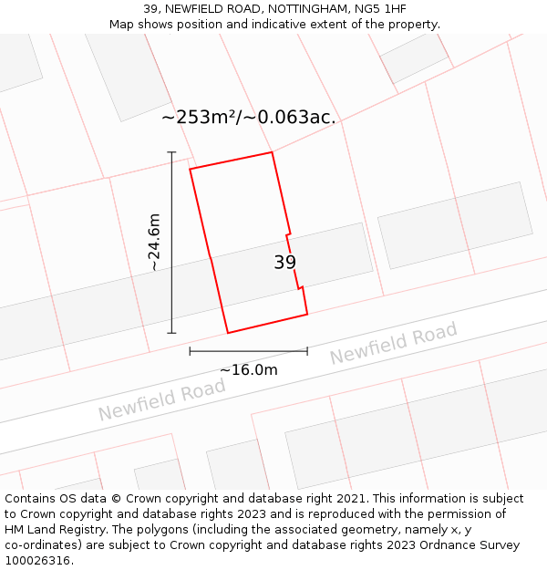 39, NEWFIELD ROAD, NOTTINGHAM, NG5 1HF: Plot and title map