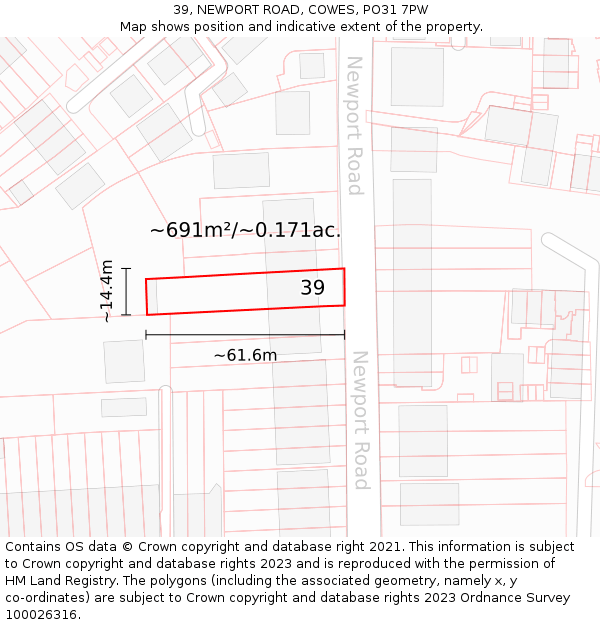 39, NEWPORT ROAD, COWES, PO31 7PW: Plot and title map