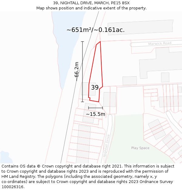 39, NIGHTALL DRIVE, MARCH, PE15 8SX: Plot and title map