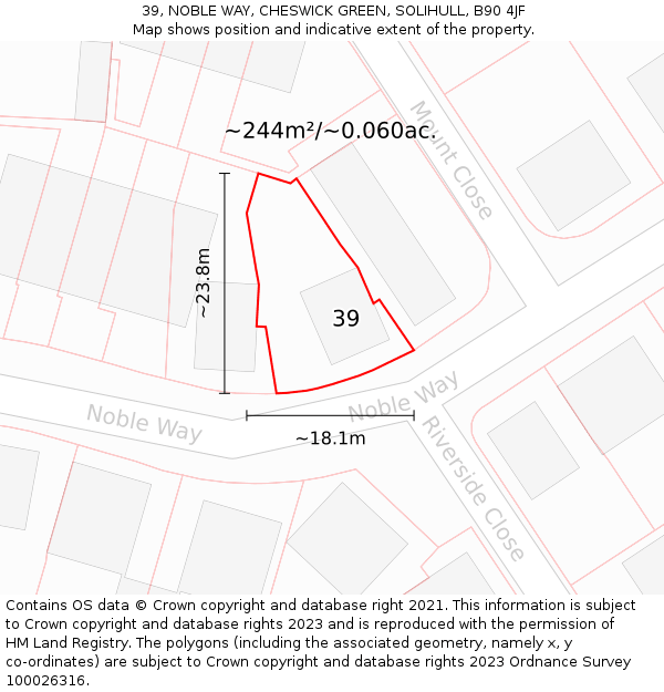 39, NOBLE WAY, CHESWICK GREEN, SOLIHULL, B90 4JF: Plot and title map