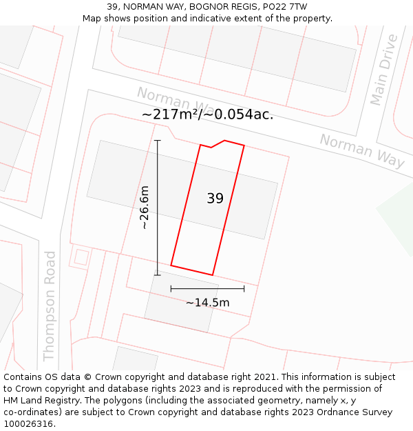 39, NORMAN WAY, BOGNOR REGIS, PO22 7TW: Plot and title map