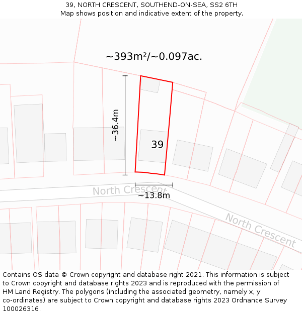 39, NORTH CRESCENT, SOUTHEND-ON-SEA, SS2 6TH: Plot and title map