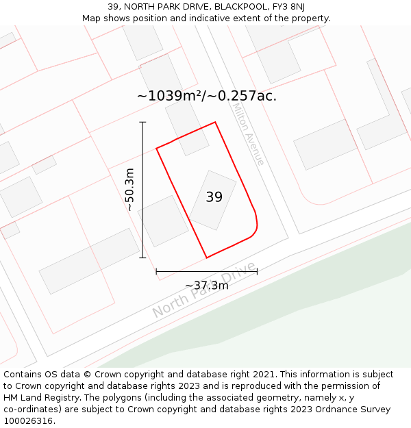 39, NORTH PARK DRIVE, BLACKPOOL, FY3 8NJ: Plot and title map