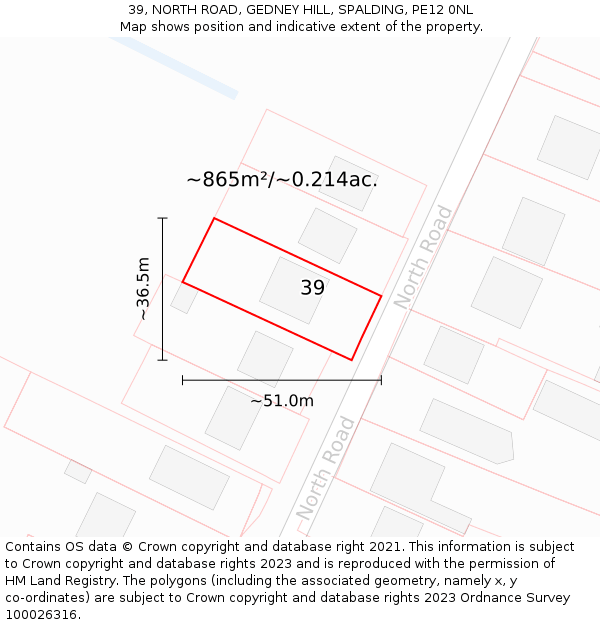 39, NORTH ROAD, GEDNEY HILL, SPALDING, PE12 0NL: Plot and title map