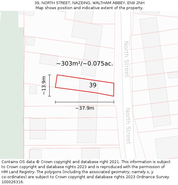 39, NORTH STREET, NAZEING, WALTHAM ABBEY, EN9 2NH: Plot and title map