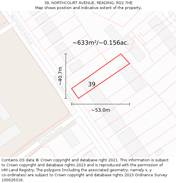 39, NORTHCOURT AVENUE, READING, RG2 7HE: Plot and title map