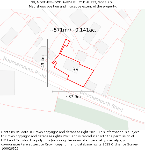 39, NORTHERWOOD AVENUE, LYNDHURST, SO43 7DU: Plot and title map