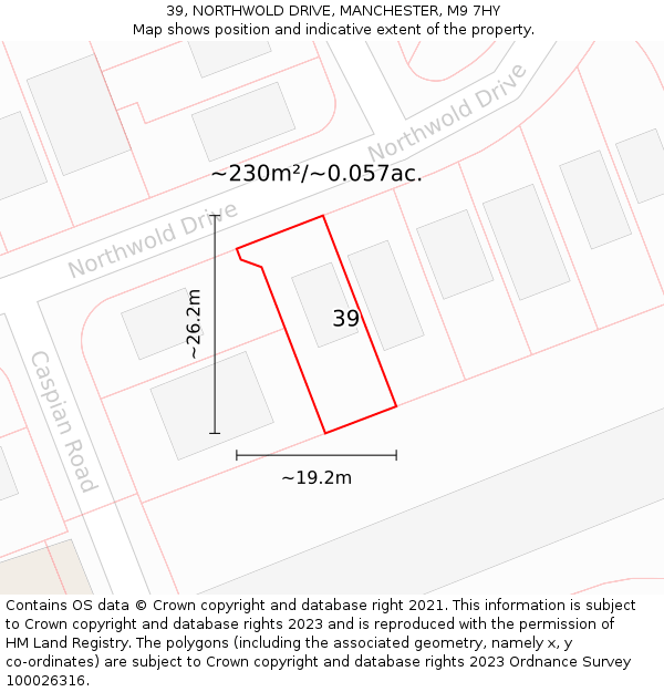 39, NORTHWOLD DRIVE, MANCHESTER, M9 7HY: Plot and title map