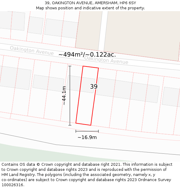 39, OAKINGTON AVENUE, AMERSHAM, HP6 6SY: Plot and title map