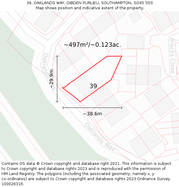 39, OAKLANDS WAY, DIBDEN PURLIEU, SOUTHAMPTON, SO45 5SS: Plot and title map