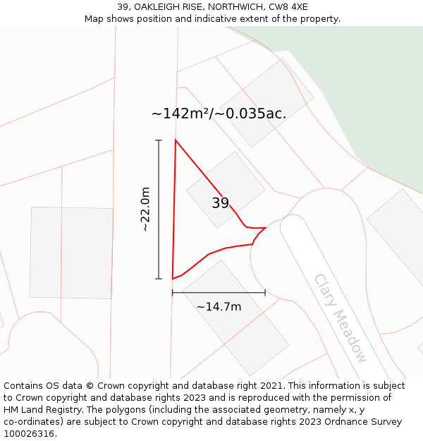 39, OAKLEIGH RISE, NORTHWICH, CW8 4XE: Plot and title map