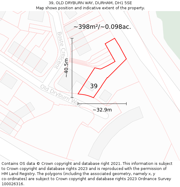 39, OLD DRYBURN WAY, DURHAM, DH1 5SE: Plot and title map