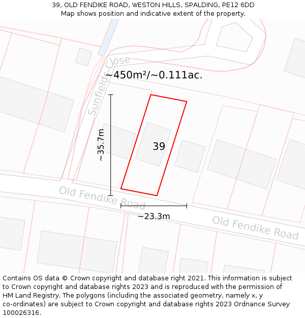 39, OLD FENDIKE ROAD, WESTON HILLS, SPALDING, PE12 6DD: Plot and title map