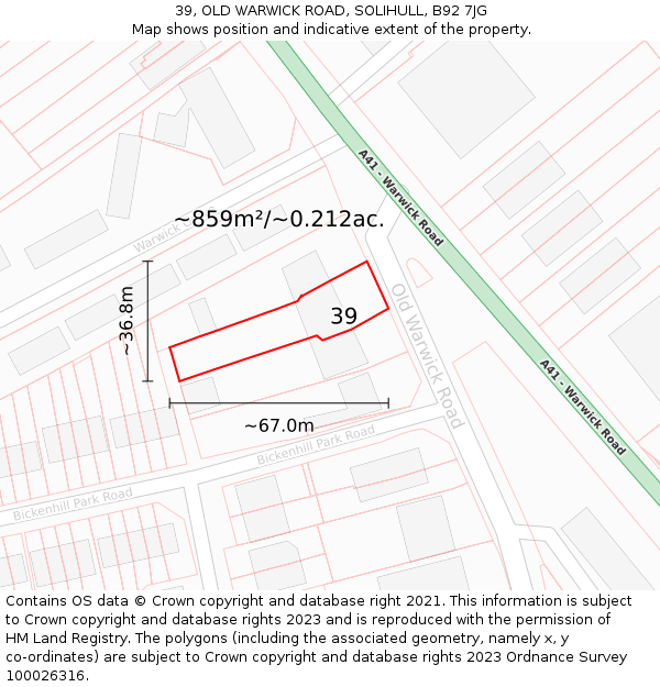 39, OLD WARWICK ROAD, SOLIHULL, B92 7JG: Plot and title map