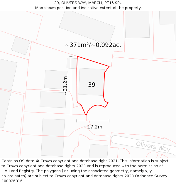 39, OLIVERS WAY, MARCH, PE15 9PU: Plot and title map