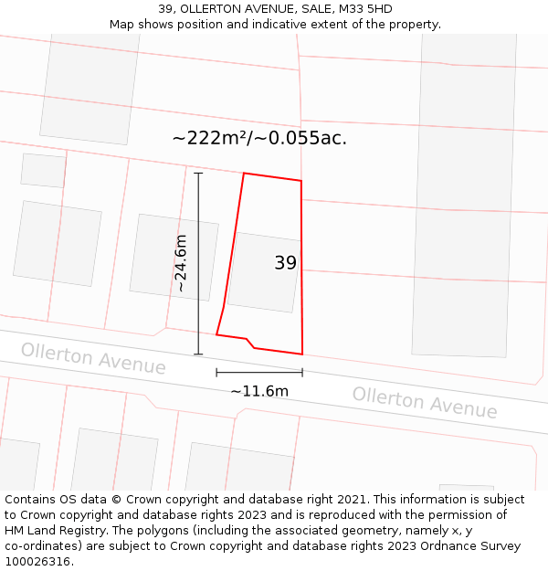 39, OLLERTON AVENUE, SALE, M33 5HD: Plot and title map