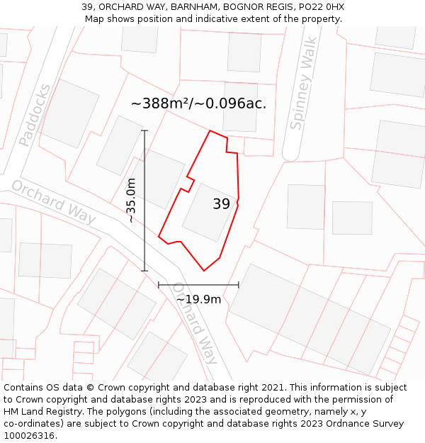 39, ORCHARD WAY, BARNHAM, BOGNOR REGIS, PO22 0HX: Plot and title map