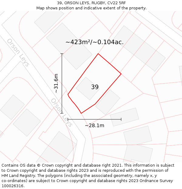 39, ORSON LEYS, RUGBY, CV22 5RF: Plot and title map