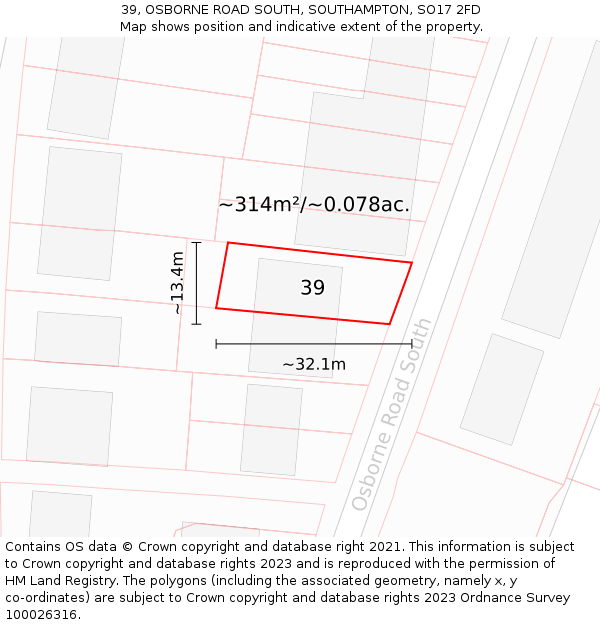 39, OSBORNE ROAD SOUTH, SOUTHAMPTON, SO17 2FD: Plot and title map