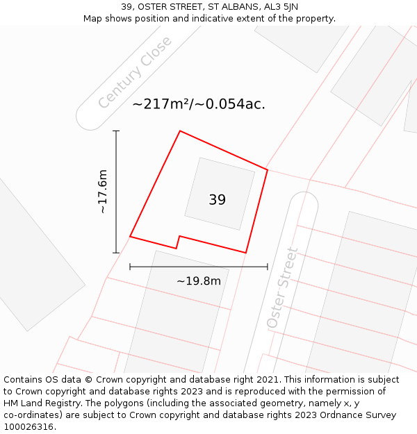 39, OSTER STREET, ST ALBANS, AL3 5JN: Plot and title map