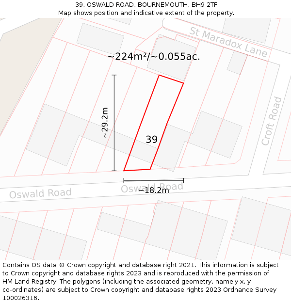 39, OSWALD ROAD, BOURNEMOUTH, BH9 2TF: Plot and title map