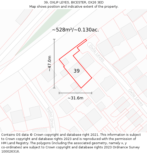 39, OXLIP LEYES, BICESTER, OX26 3ED: Plot and title map