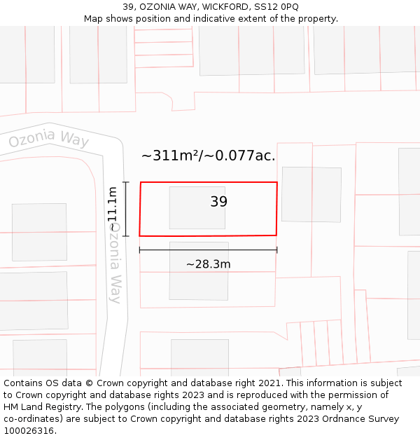 39, OZONIA WAY, WICKFORD, SS12 0PQ: Plot and title map