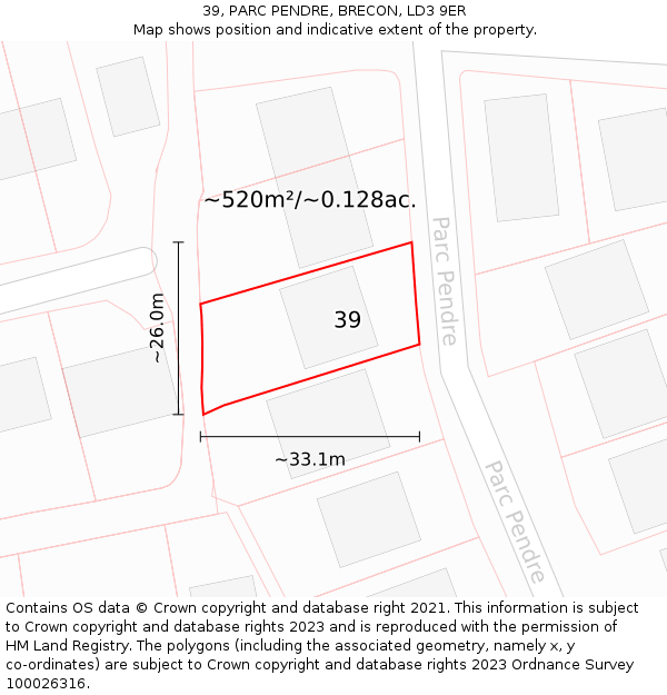 39, PARC PENDRE, BRECON, LD3 9ER: Plot and title map