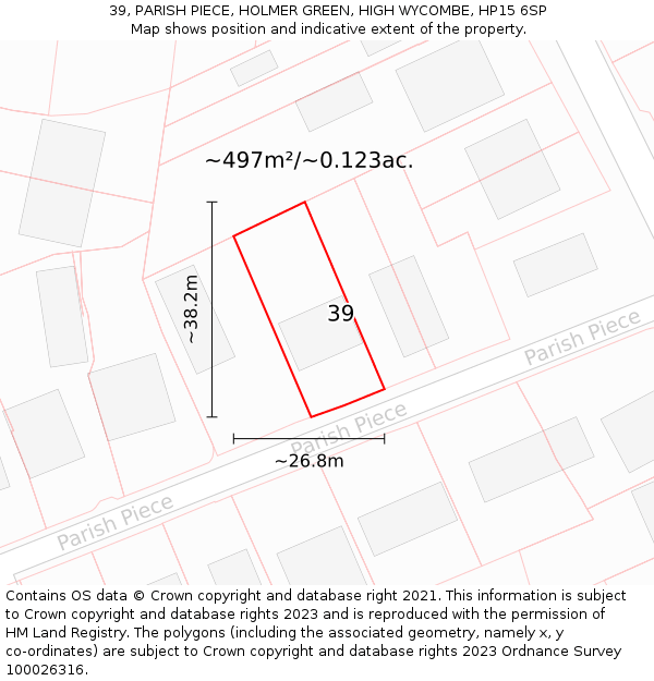 39, PARISH PIECE, HOLMER GREEN, HIGH WYCOMBE, HP15 6SP: Plot and title map