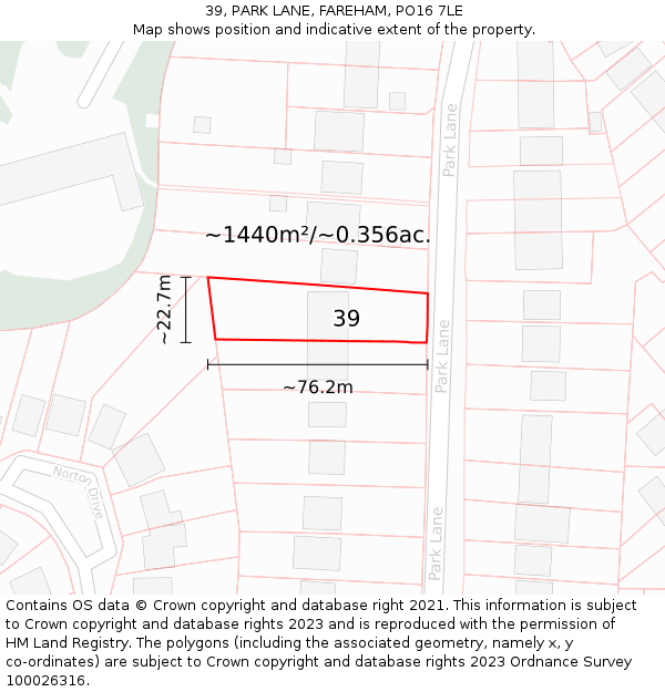 39, PARK LANE, FAREHAM, PO16 7LE: Plot and title map
