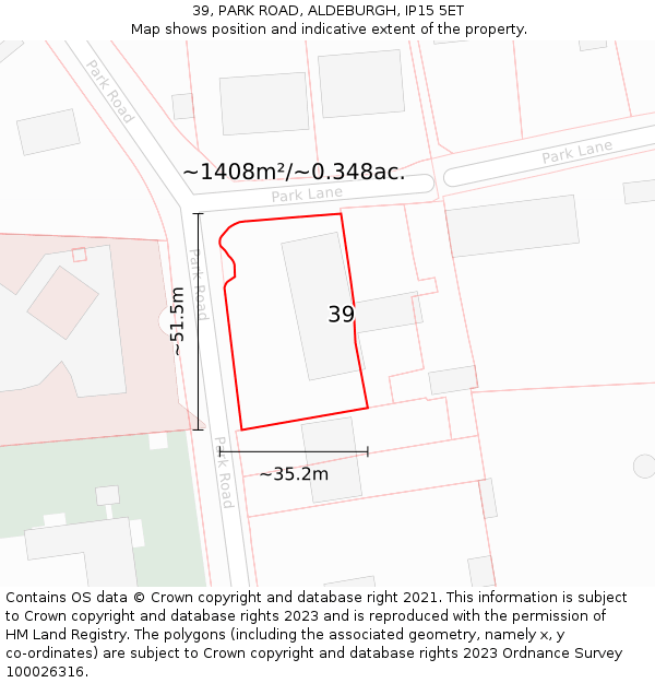 39, PARK ROAD, ALDEBURGH, IP15 5ET: Plot and title map