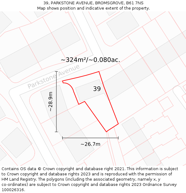 39, PARKSTONE AVENUE, BROMSGROVE, B61 7NS: Plot and title map